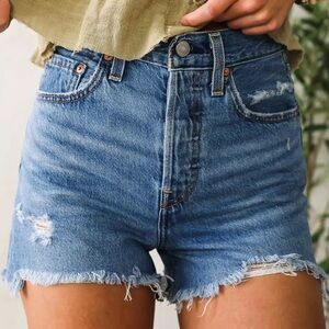 Levi's Blue Distressed High-Rise Jean Shorts